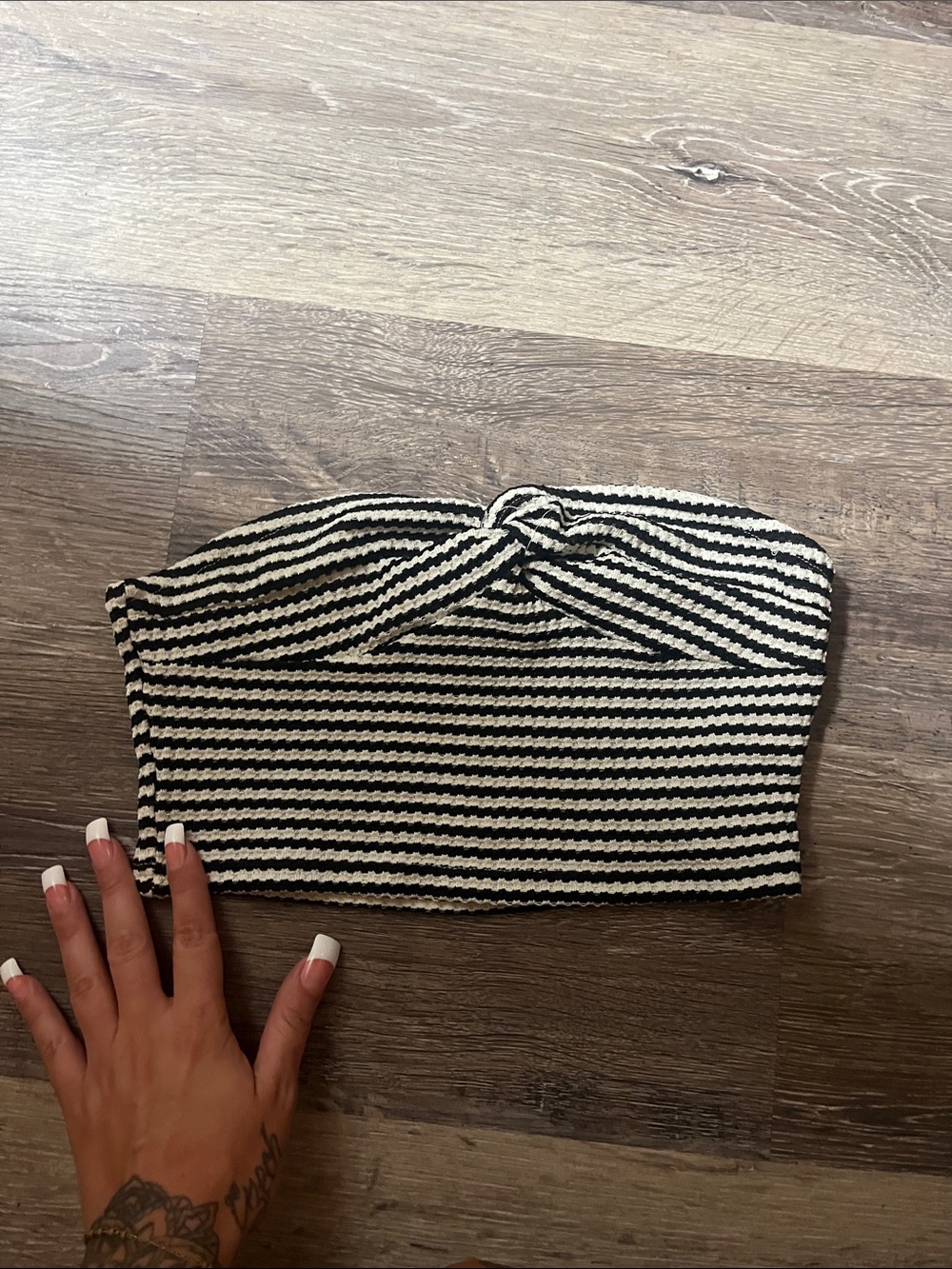 Striped Bandeau Tube Top - Black & Cream